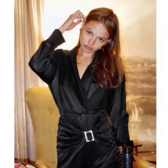 NWT Zara Satin Effect Dress w/ Jewel Trim Buckles Size XL - Picture 2 of 4